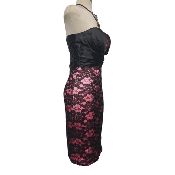 Black and Pink Gorgeous Satin and Black Lace Strapped Dress Size SP - Picture 5 of 10